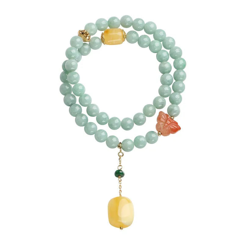 Emerald green double-layer jade bracelet with geometric beeswax barrel beads
