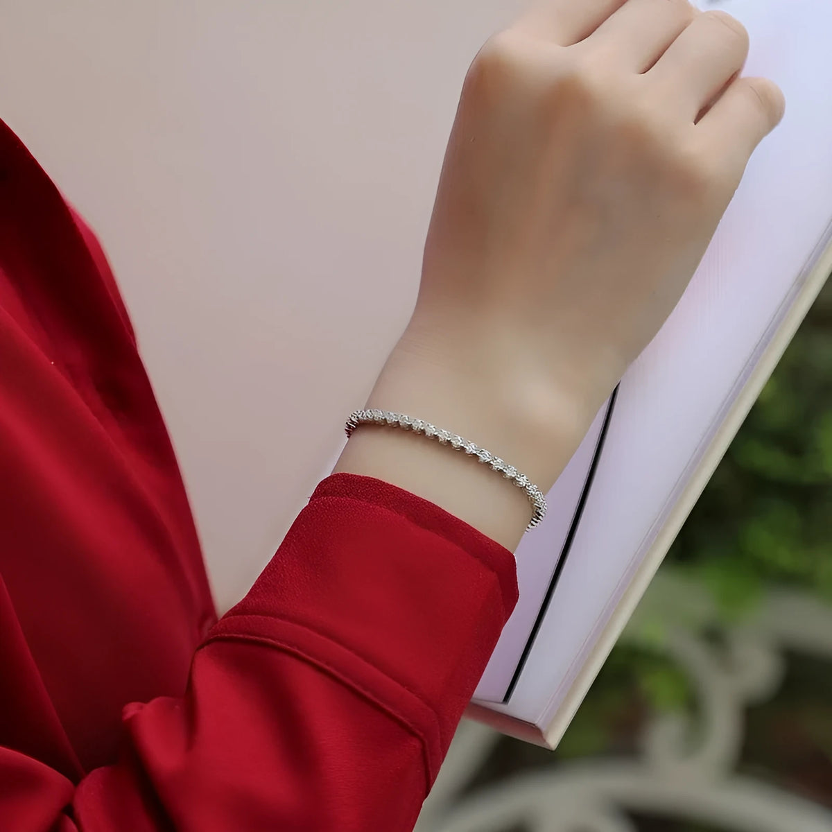 S925 sterling silver geometric women's bracelet with D-E extremely white moissanite, 16.5 cm, white colour