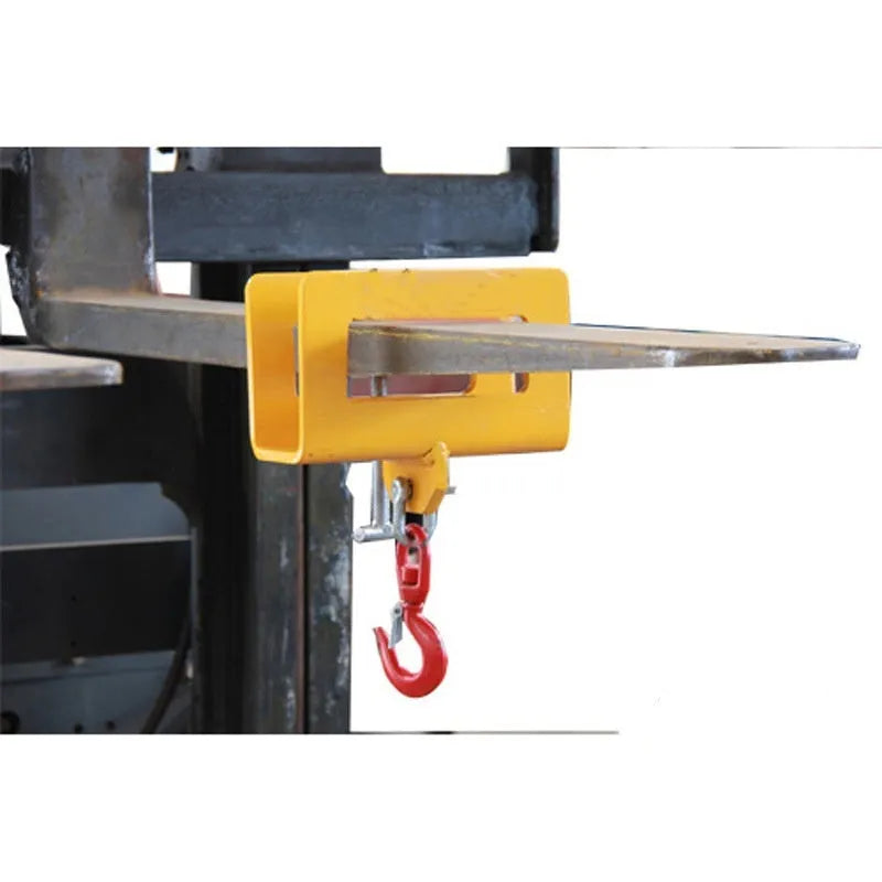 Forklift hook lifting attachment with rotatable hook and safety locking device