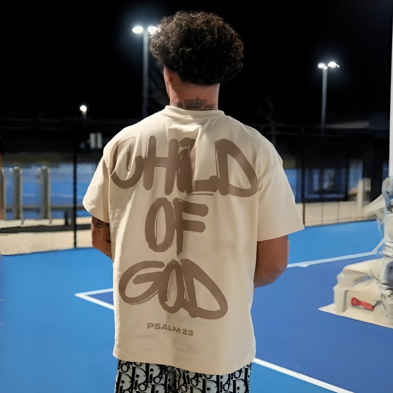 Child Of God print T-shirt in casual style, 100% polyester, round neck, short sleeves, summer top