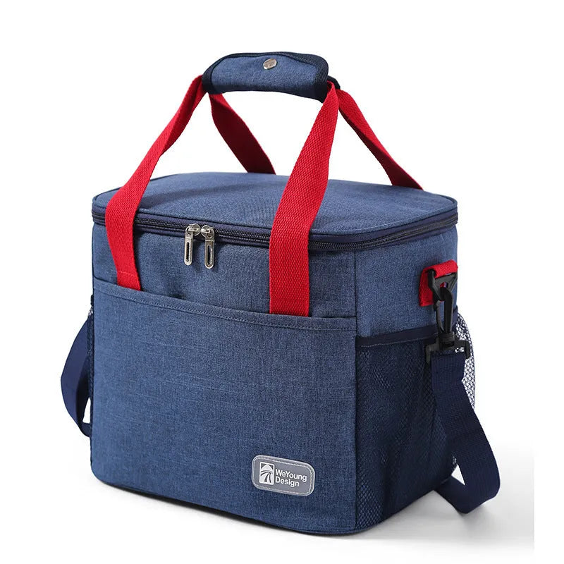 Insulated Oxford cloth picnic bag with crossbody strap in black colour.