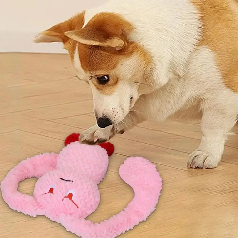 Bunny-shaped dog teething toy in blue, plush fabric with PP cotton filling, about 35 cm long