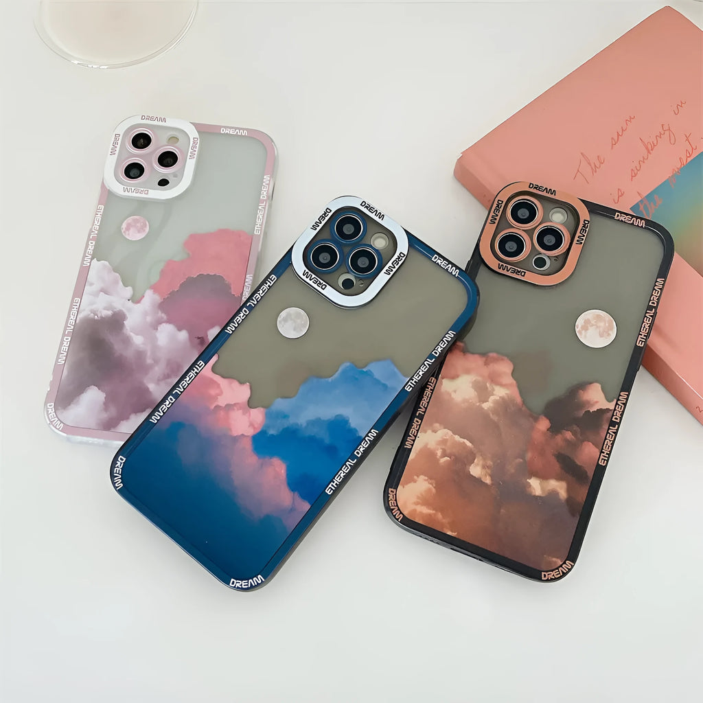 Sunset Clouds design on a Blue Sunset coloured TPU iPhone phone case.