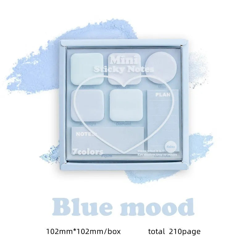 Eye shadow box post it sticker pack with 210 sheets in 7 colours, 102x102mm paper sticky notes