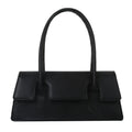 Women's black PU small square shoulder bag with single strap and stitching details
