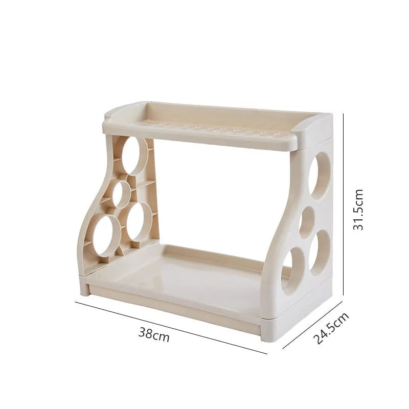 Foldable PP plastic kitchen storage rack in light grey colour with multilayer shelves