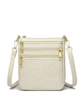 Five-layer soft PU leather embossed shoulder crossbody bag in beige, horizontal square shape, double-jointed strap