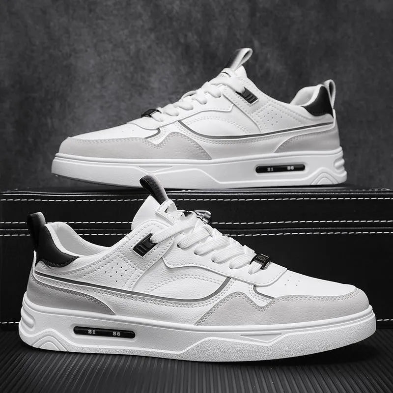 Men and women's casual board shoes in beige and white with rubber sole and mesh upper, flat heel