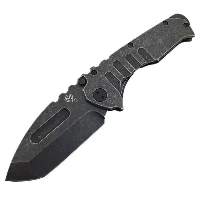 Outdoor folding knife with D2 steel blade, 9 cm length, 22 cm overall, 907 style, on neutral background