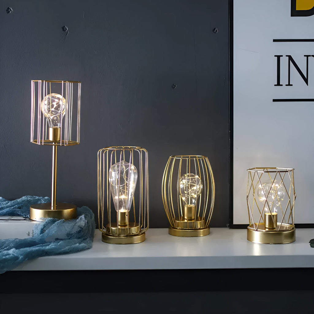 Geometric iron light bulb ornament with electroplated finish in pendulum hanging style for home decoration