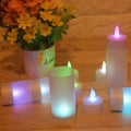 White plastic USB rechargeable LED candle lamp with yellow flashing flame effect on plastic cup