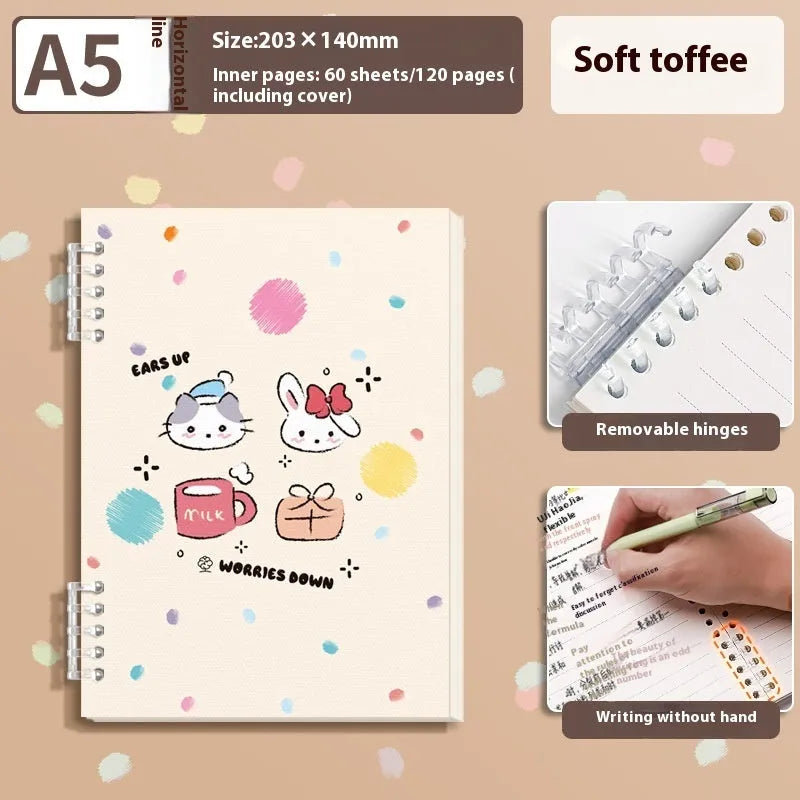 A5 thickened loose-leaf notebook with detachable coil, 60 sheets, 20.3x14.0 cm, cute cover style