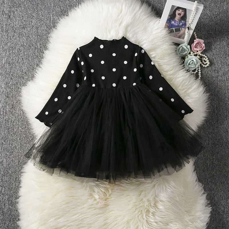 Baby girls long sleeve lace tutu dress in black, pink or white for christening and birthday parties