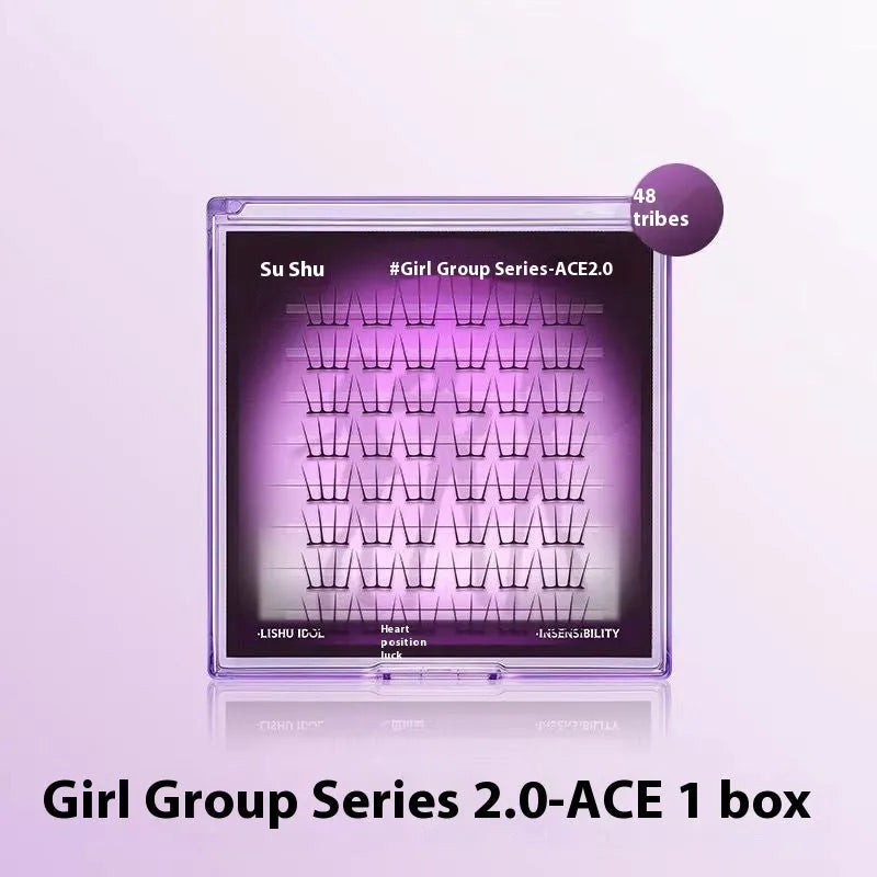 Pack of natural style reusable false eyelash clusters on a strip with adhesive and tweezers.