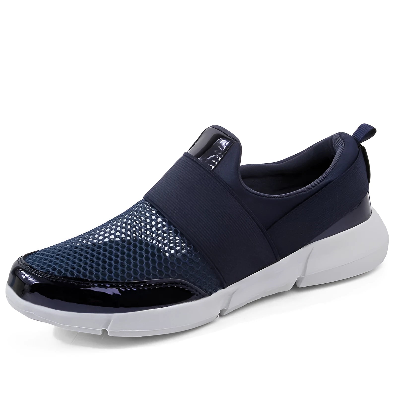 Women's breathable sneakers in black, blue, and grey with mesh lining and low tube design