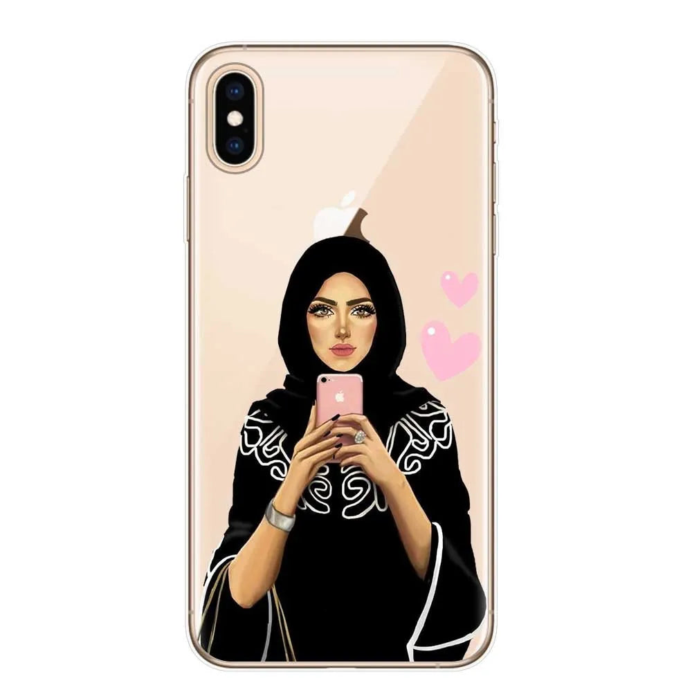Transparent TPU phone case with painted veiled girl and letter design on iPhone X