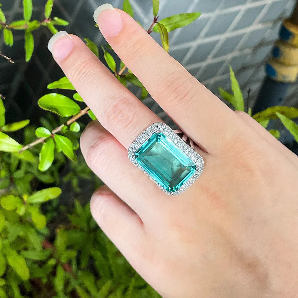 Rectangular geometric copper ring for women with zircon inlay, star motif, and electroplated finish