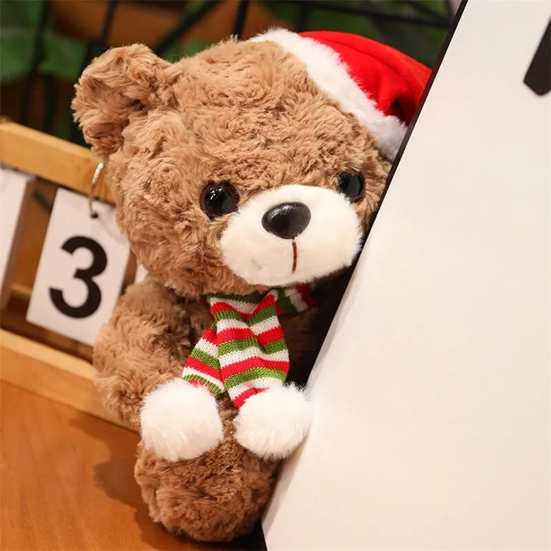 25cm brown plush bear Christmas decoration with net pocket packaging