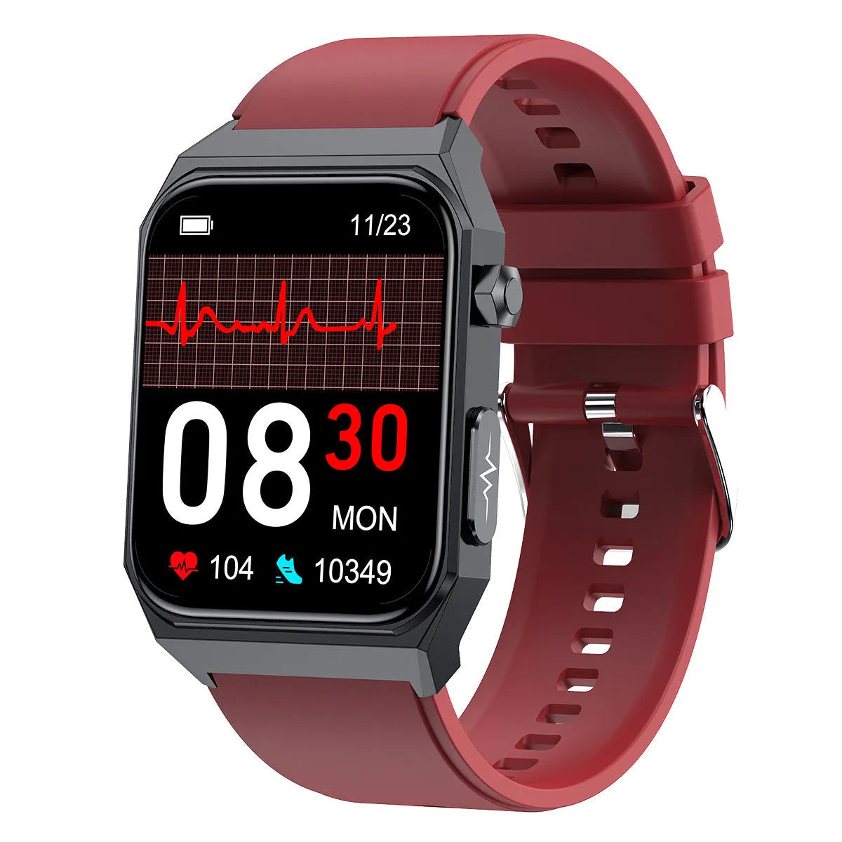 Blood glucose smart watch with ECG, blood pressure, and heart rate monitoring on a 1.91-inch touch screen, black strap