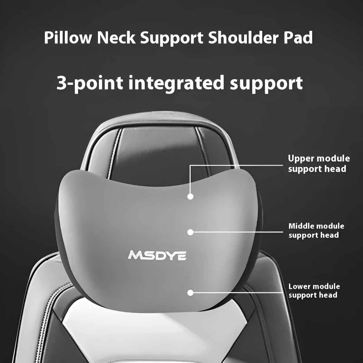 Memory foam car headrest and lumbar support pillow set with milk silk cover in black, showing both pillows.