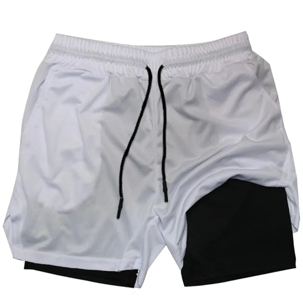 Men's camouflage pattern sports shorts with double-layer construction in cotton blend fabric