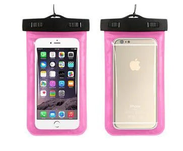 Aqua-One waterproof phone pouch in multiple colours showing clear touchscreen window and sealed closure.