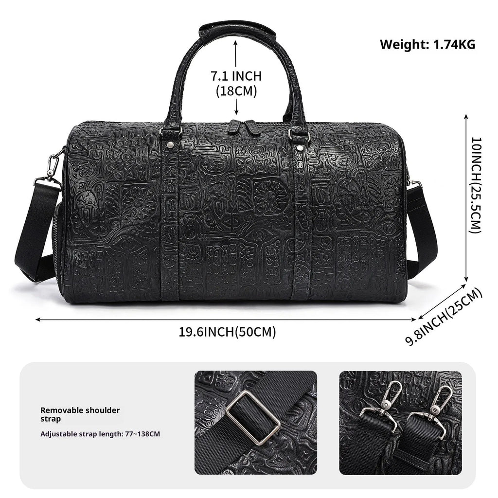 Genuine leather retro embossing handbag for men black 50x25x25.5cm first layer cowhide