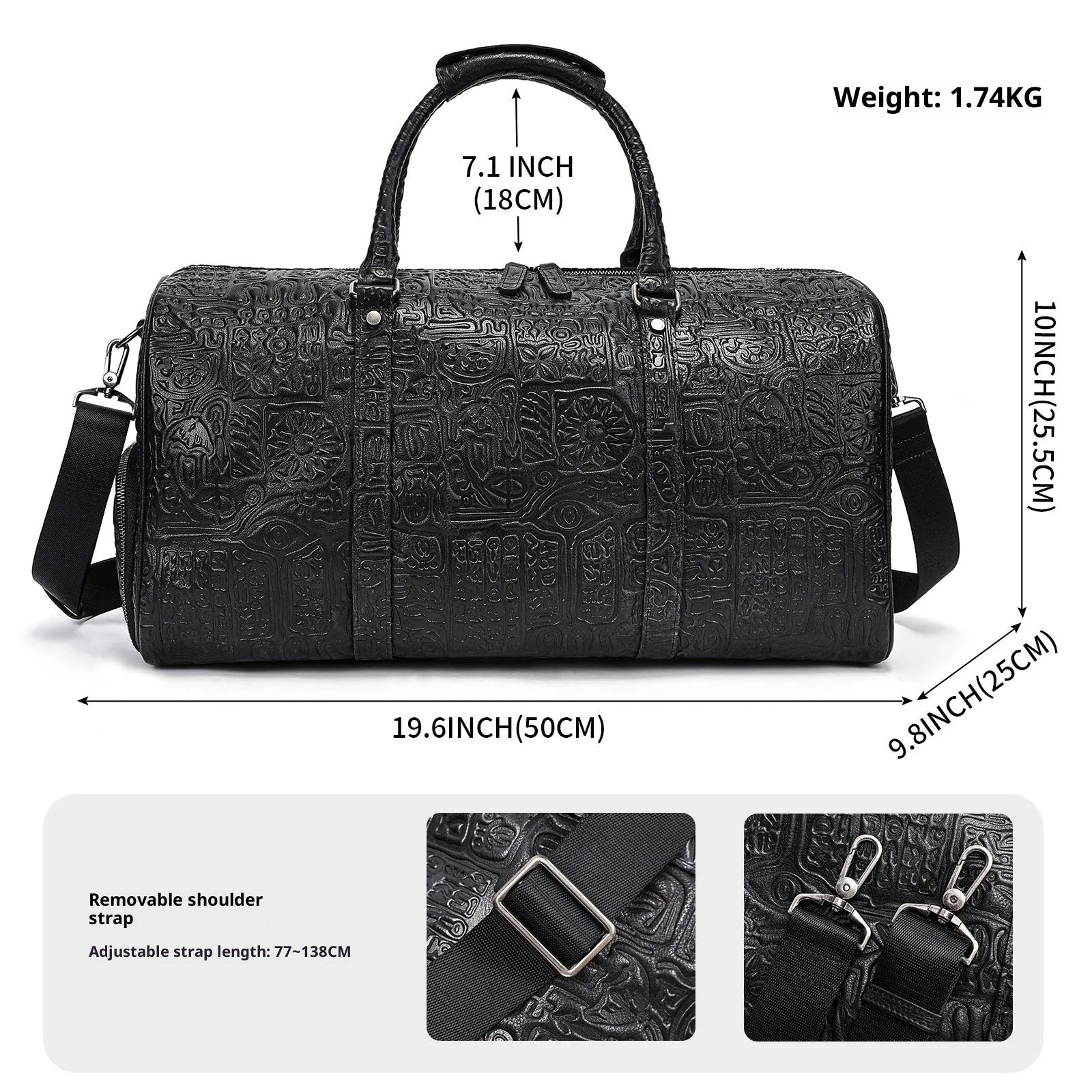 Genuine leather retro embossing handbag for men black 50x25x25.5cm first layer cowhide
