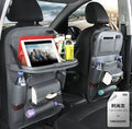 PU leather car storage bag with multiple pockets and built-in rubbish holder in black