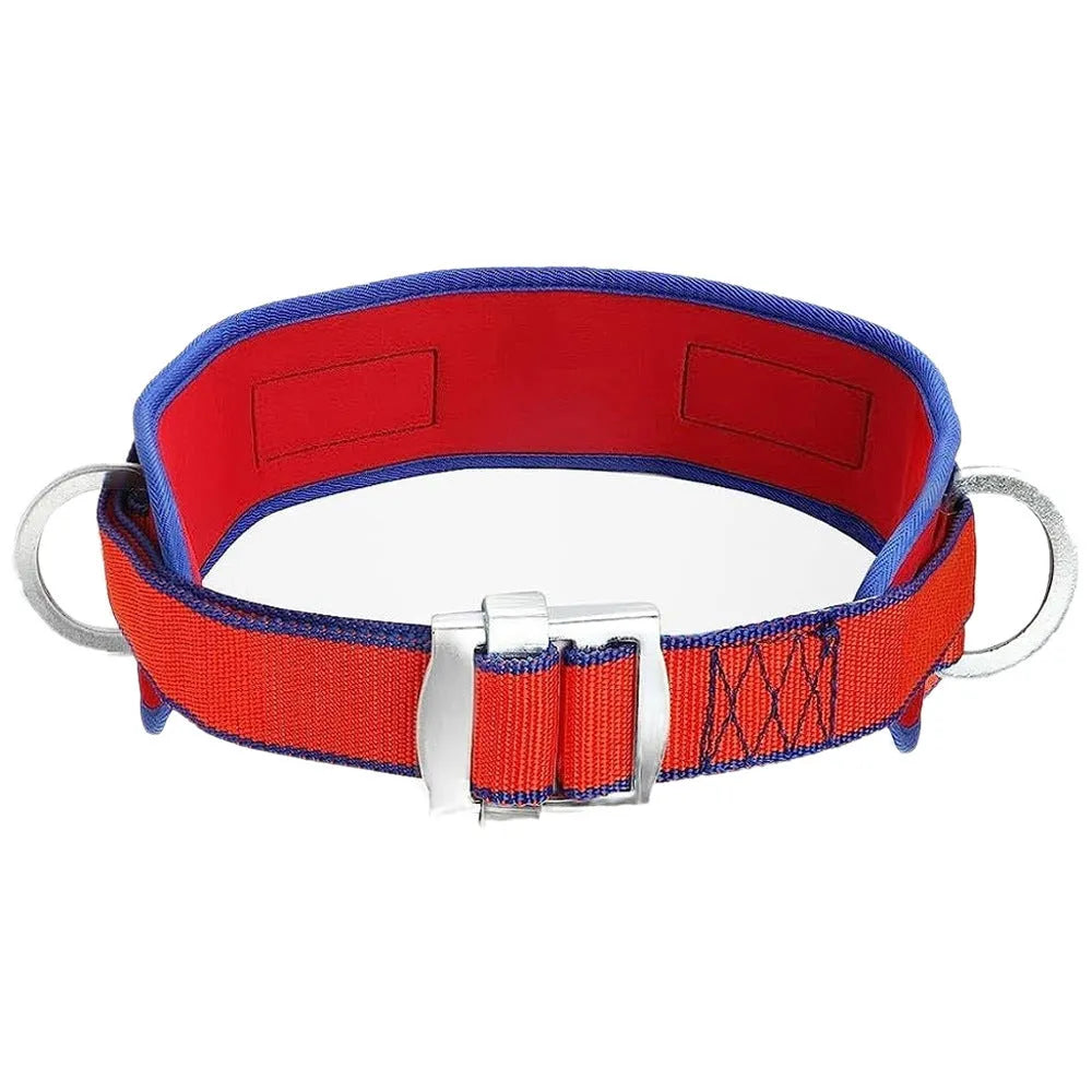 Red polyester anti-fall safety belt with alloy steel buckle and lanyard rope for power engineering