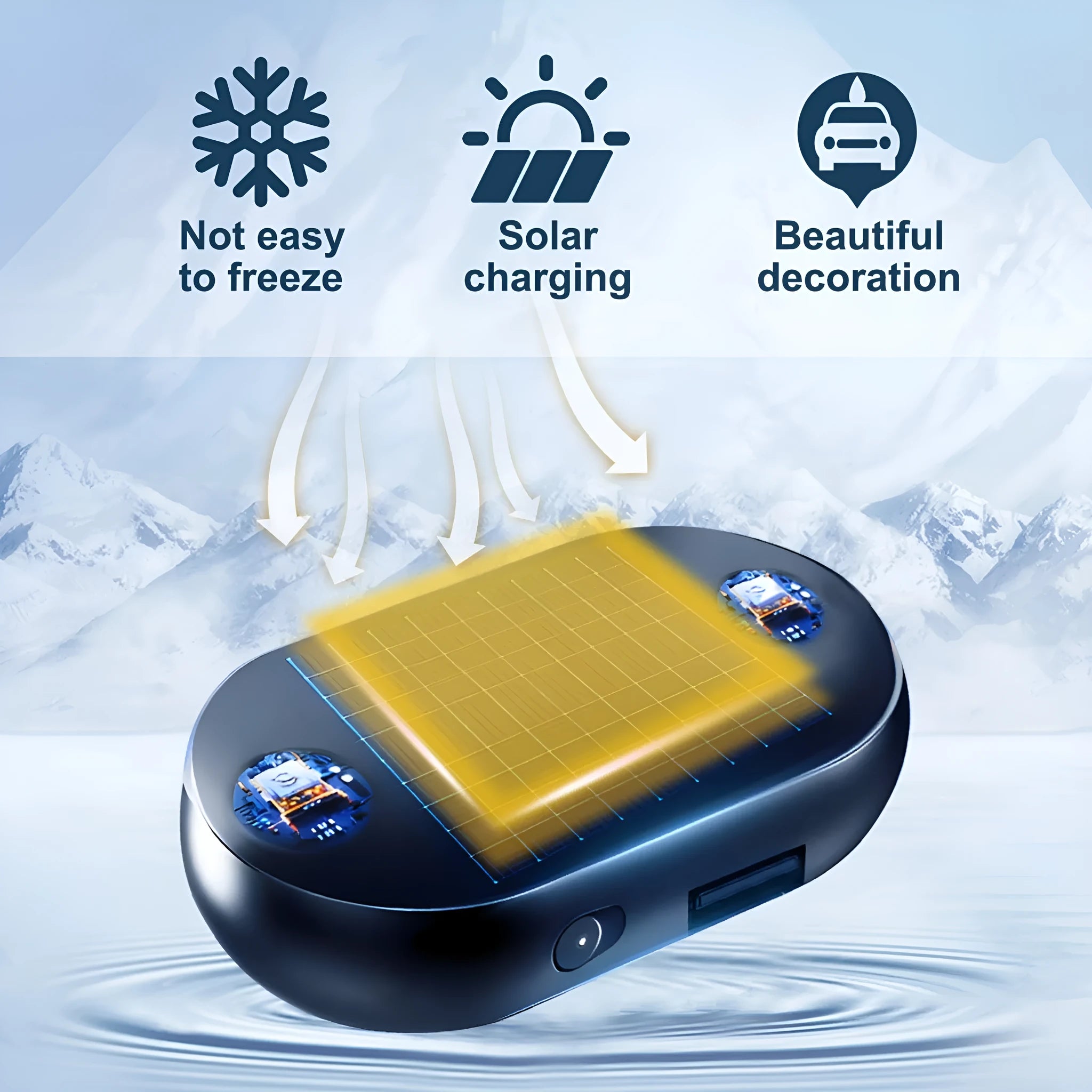 Compact car windscreen anti-freezing tool with adhesive tape and rotary switch
