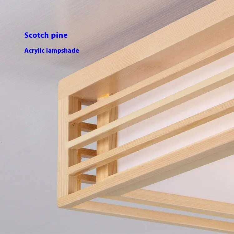 Solid wood Nordic ceiling lamp with remote control and three colour temperature settings for living room and bedroom