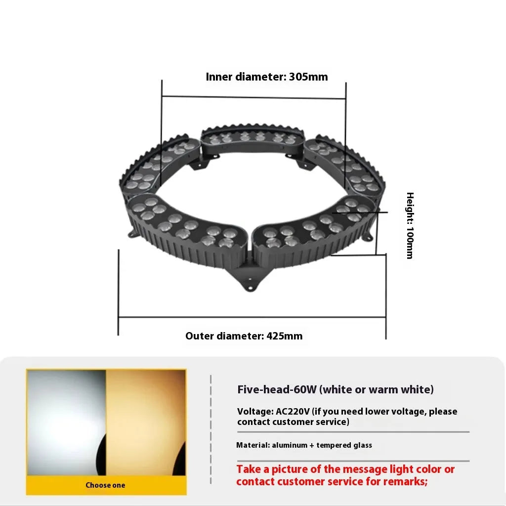 LED tree lamp with aluminium shell, five heads, IP65 rating, warm light, on a garden lawn