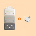 Mini cartoon USB flash drive with OTG and Type-C adapter in blue, grey, or red, 32G to 128G