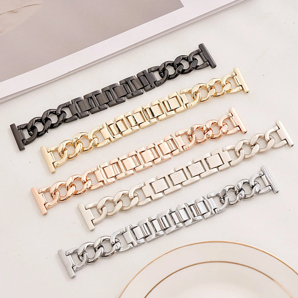 Metallic denim chain watch strap for Apple iPhone in silver, black, gold, rose gold, starlight colours