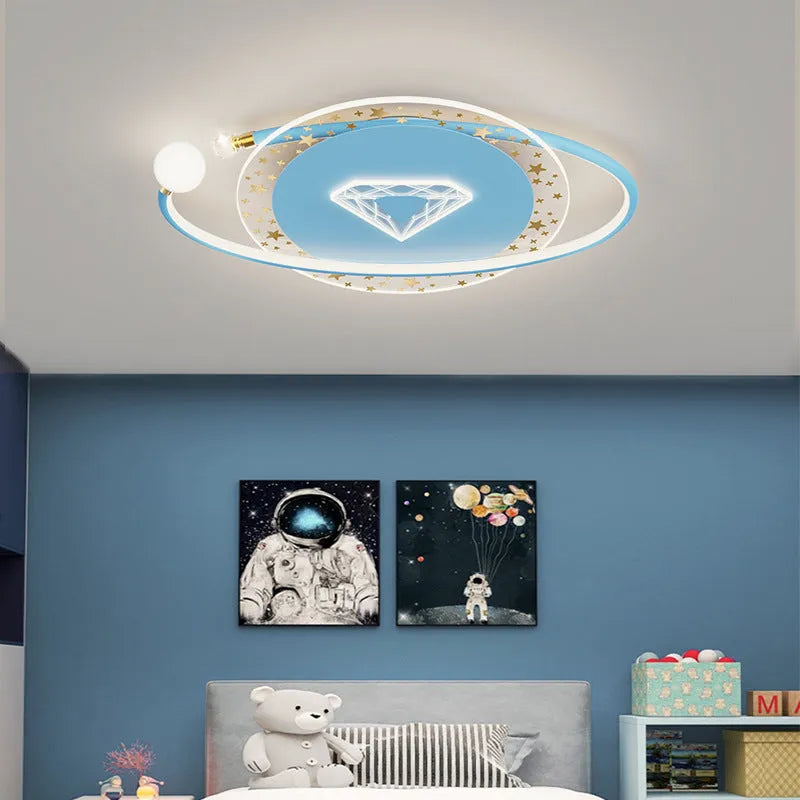 Children's moon and cloud themed ceiling lamp with colour changing lights and dimming function