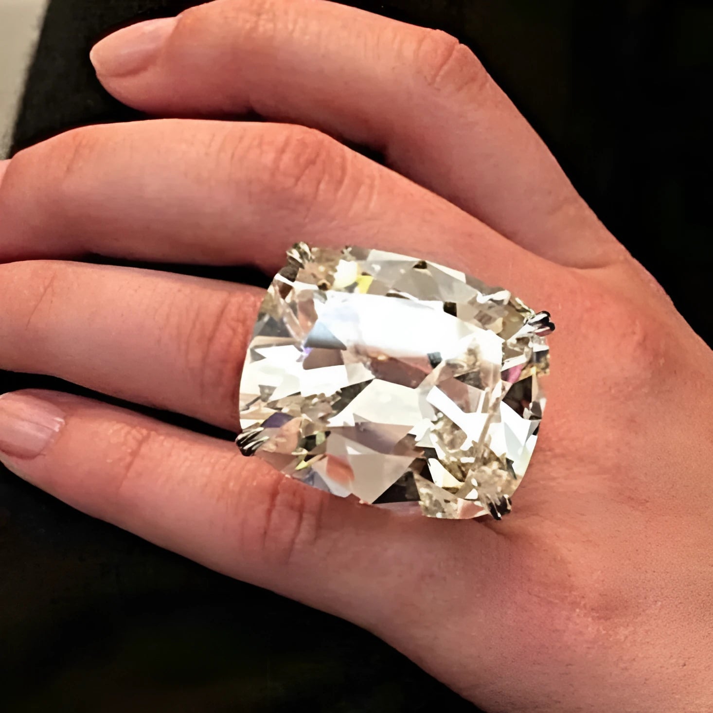 Simple geometric women's alloy ring with inlaid square detail in white gold colour plating.