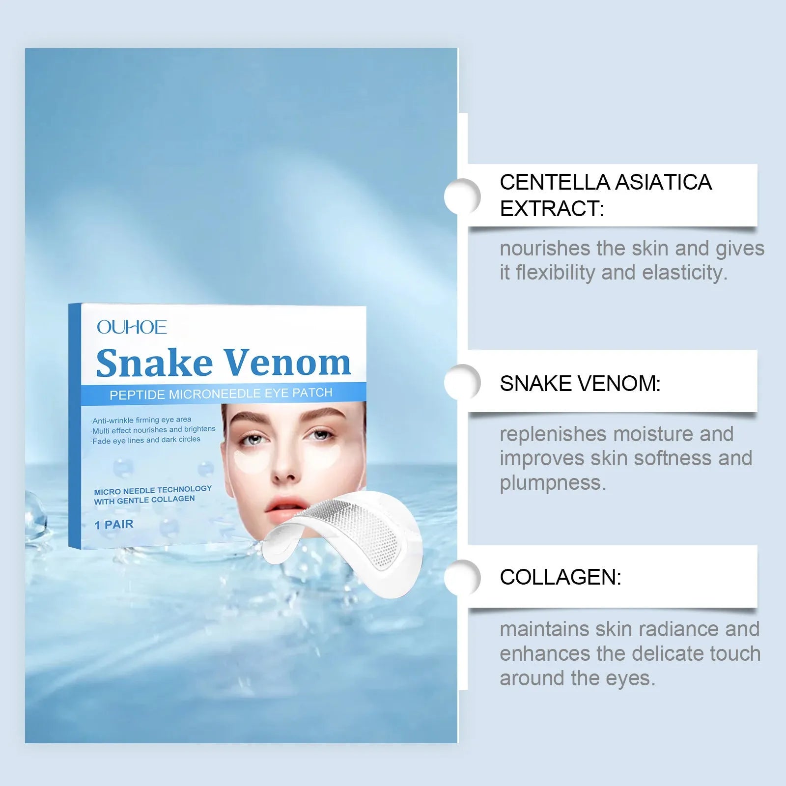 Pair of elastic microneedle eye care patches for wrinkle fading treatment