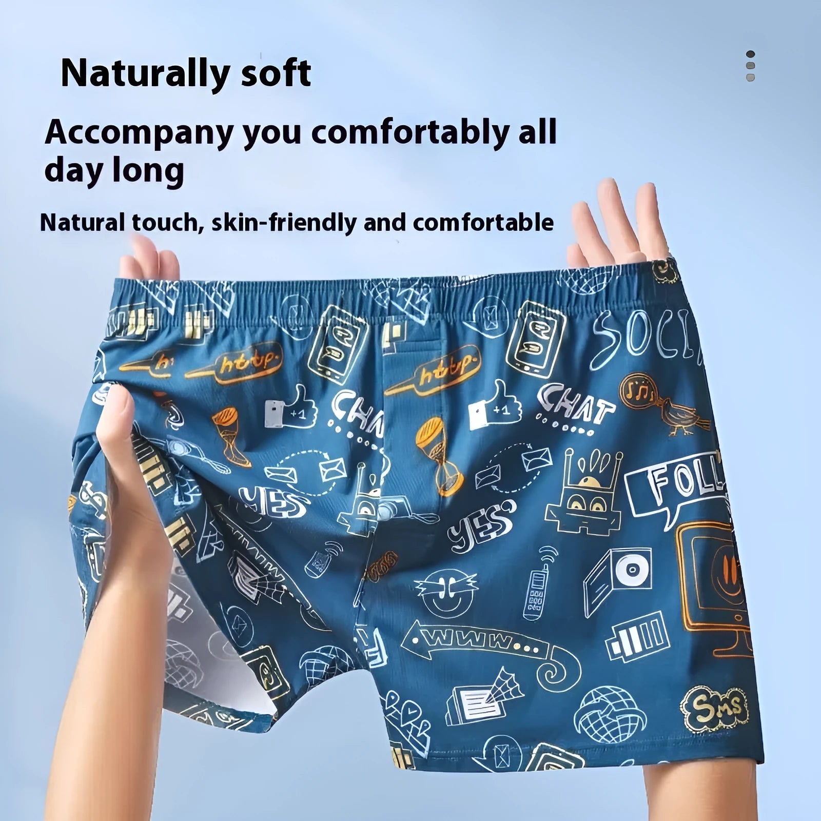 Men's cotton boxer shorts in multiple patterns including floral, camouflage, and cosmic starry sky designs