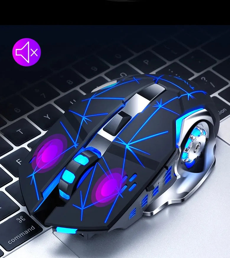 Wireless silent click mouse with 6 programmable keys showing black and white colour options