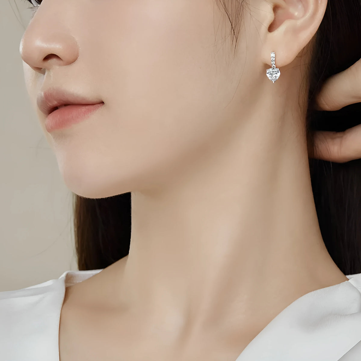 S925 sterling silver heart earrings with zircon, U-shaped and geometric silver earrings for women, pair