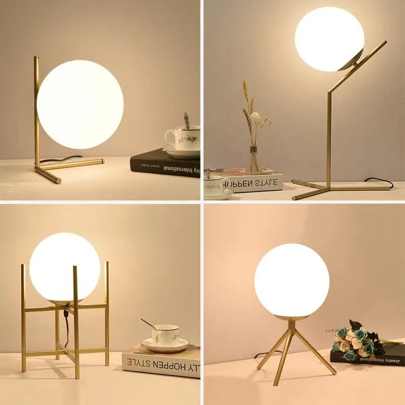 Creative glass shade LED desk lamp in one of three sizes with three-tone light and 1.5 metre cable.