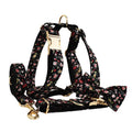 Cloth dog collar set with removable bow print includes matching leash, bow accessory, and vest in multiple sizes