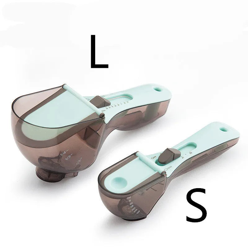 Blue and orange digital measuring spoons with magnetic connection and ergonomic handles