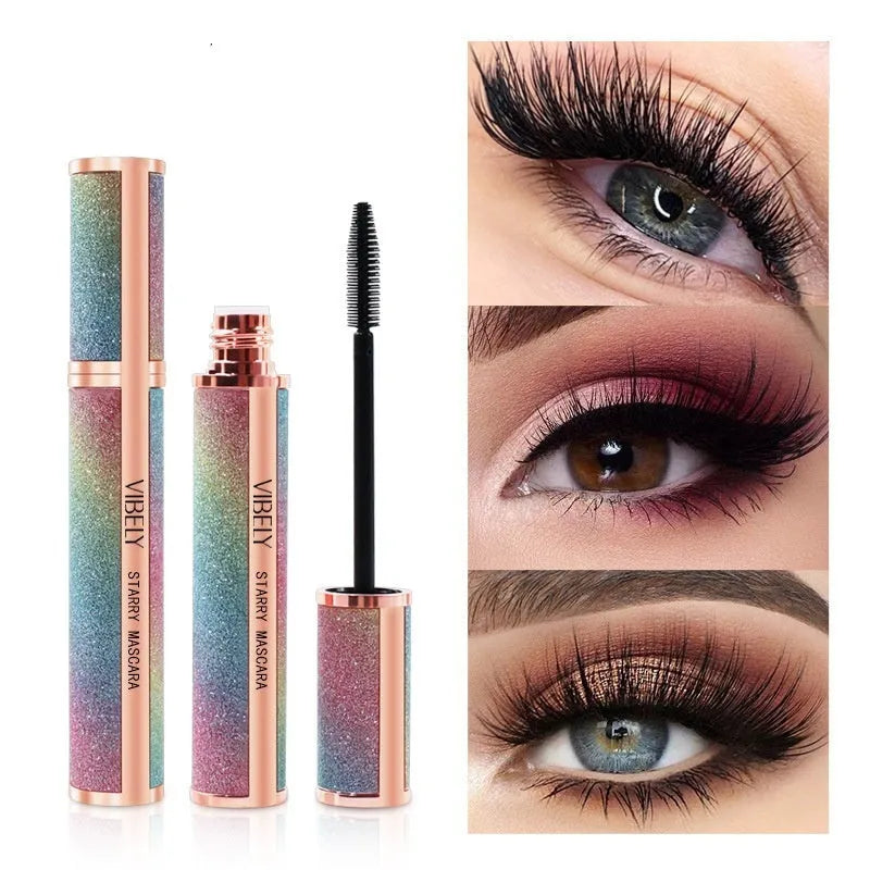 Black waterproof curling mascara for long thick lashes with smudge-resistant formula