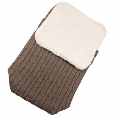 Baby stroller sleeping bag with envelope design in various colours showing lamb cashmere lining and cotton wool filling
