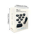Black ten-in-one smartphone camera lens kit with fisheye, macro, and wide angle external lenses.