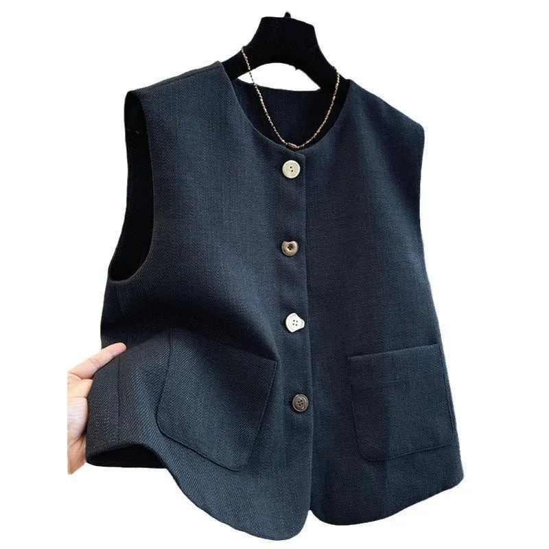 Women's sleeveless bandage vest in milky white with round neckline and fitted silhouette