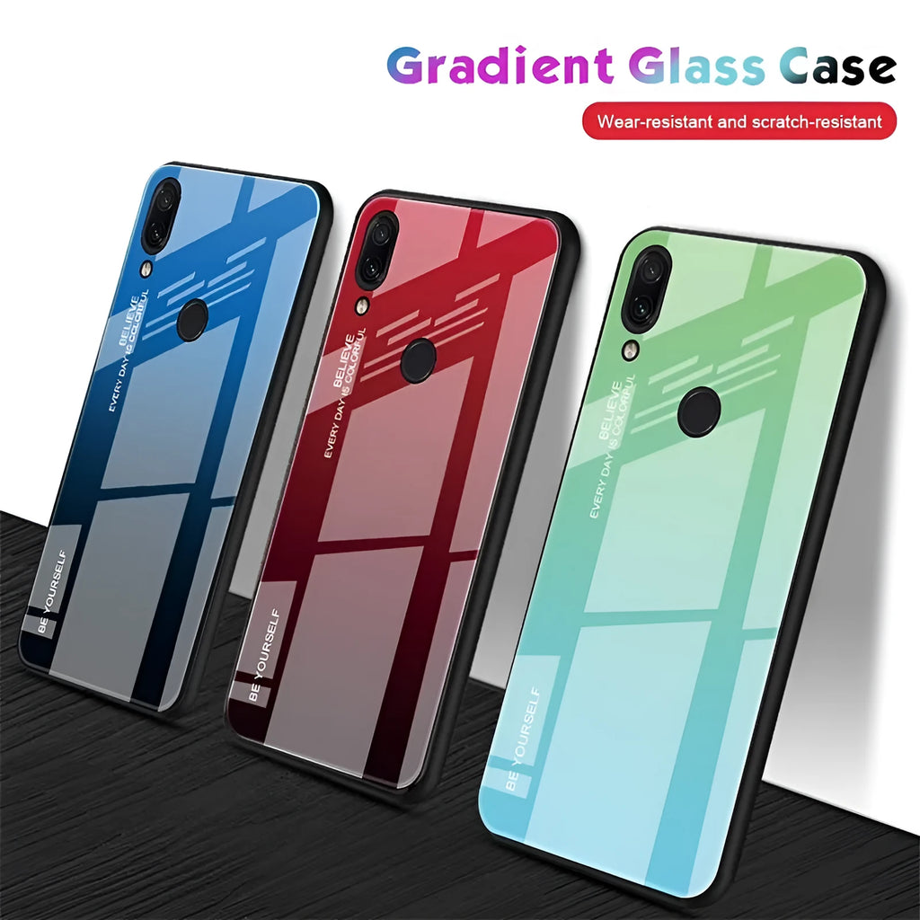 Gradient colour-shift phone case with tempered glass back for Redmi smartphones