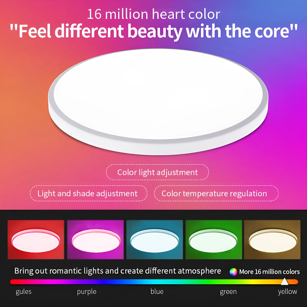 Black and white intelligent Bluetooth ceiling lamp with RGBCW full colour and colour temperature adjustment